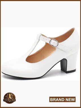 T-Strap Mary Jane Block Heel Pumps Chunky Heel Dress Shoes Round Toe